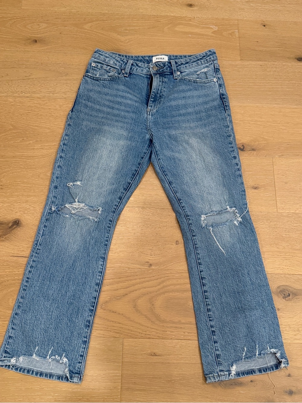 Pistola Women's Blue Distressed Straight-Leg Jeans 28